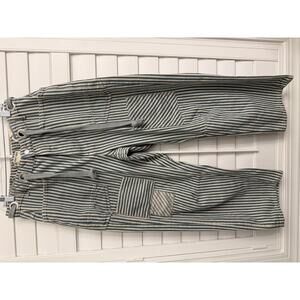 Striped Drawstring Utility Trousers - Green/White